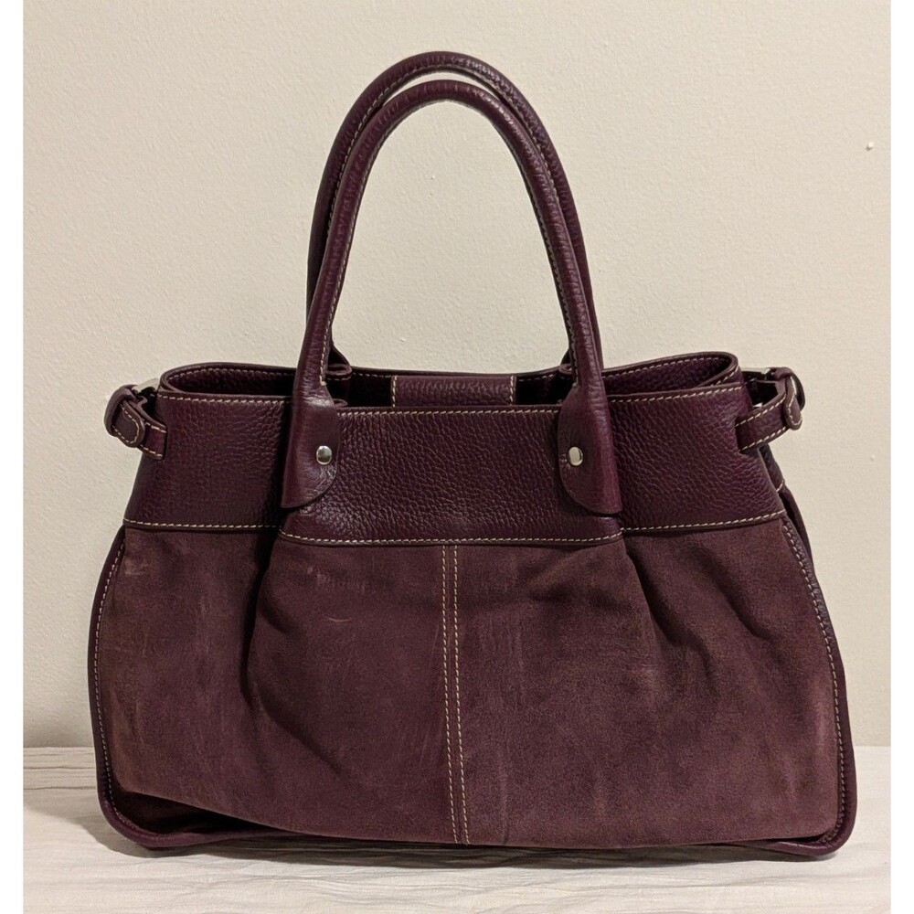 Vintage Marshall Fields Plum Suede Satchel Handle Magnetic Closure Zip Pocket